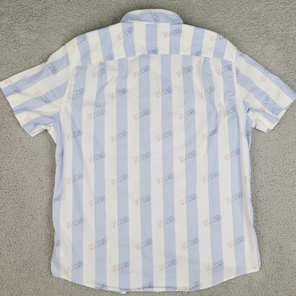 American Eagle Shirt Men's Large White Blue Striped Paradise Colorful Button Up - Picture 2 of 11